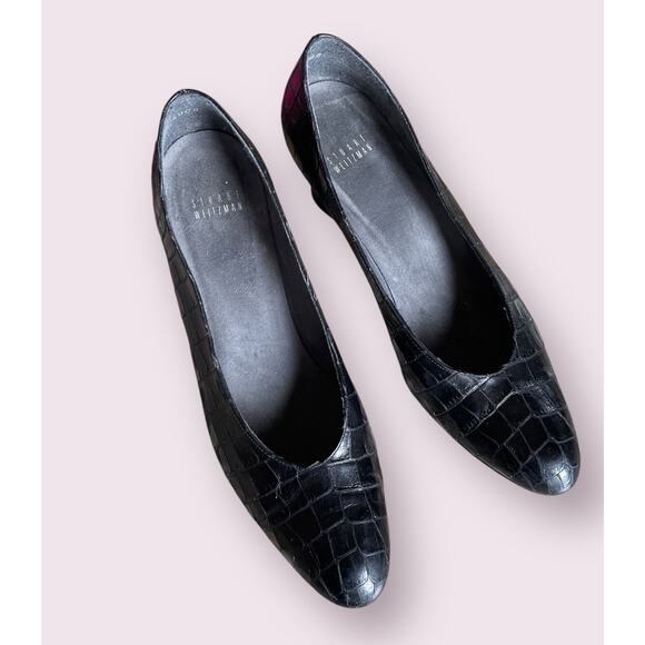 STUART WEITZMAN Black Croc 80s Vintage Leather Heel Pumps Women Size 9.5 AA - Picture 13 of 13